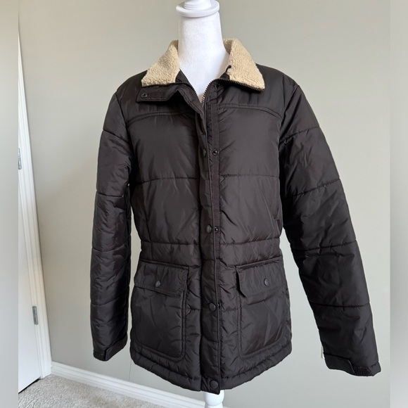 Lands’ End Brown Winter Puffer Barn Utility Jacket Medium - Picture 1 of 9